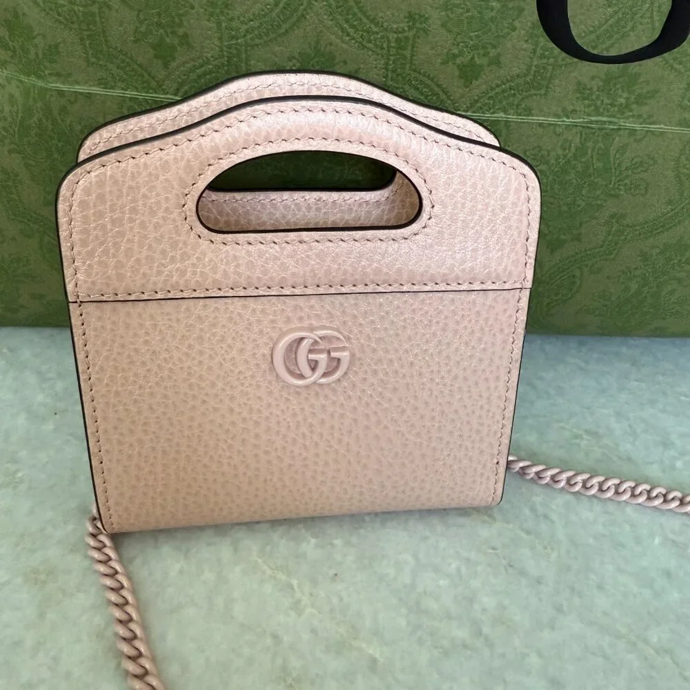 Gucci‎ 701074 Leather Double GG Perfect Pink Shoulder Chain Wallet Bag - Picture 4 of 15